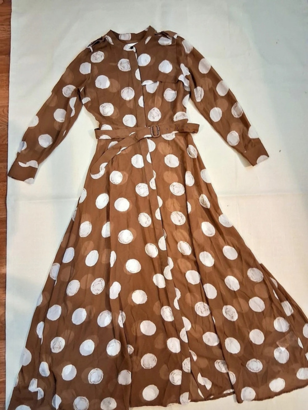 Women's Brown & White Polka Dot Maxi Dress